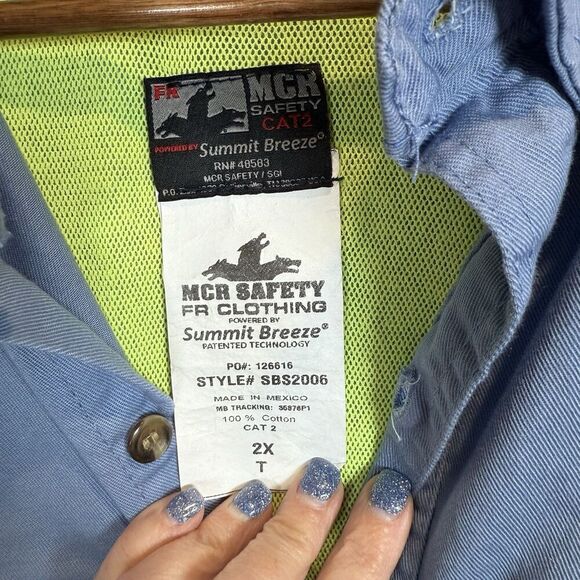 MCR Safety CAT2 Summit Breeze Fire Resistant Shirt 2XLT Blue Welding Mechanic - Picture 10 of 16